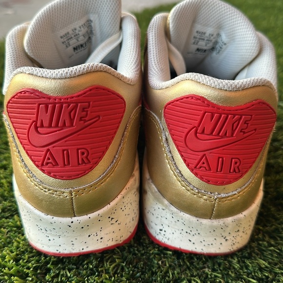 Nike Men's Red Black Gold Solid Leather Air Max 931896 994 Shoes Size 6.5 49ers - Picture 5 of 7